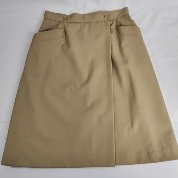 Liz Claiborne Vintage Wool Twill Khaki Button Wrap Skirt EUC Women's Size 12 - Picture 9 of 9